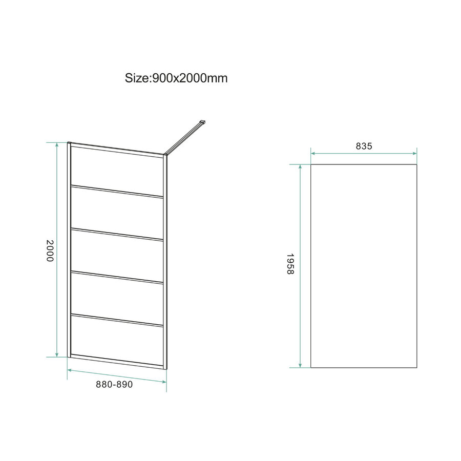 Inloopdouche BWS Black Line 90x200 cm 8mm NANO Glas Mat Zwart Raster