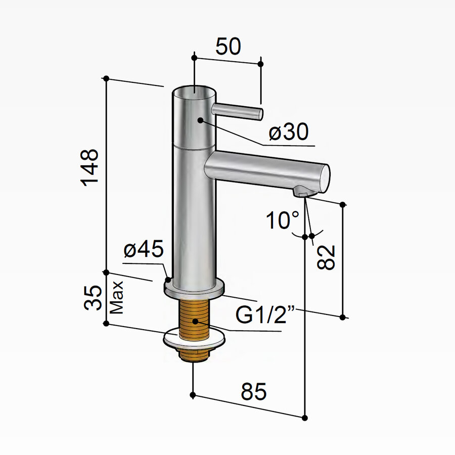 Fonteinkraan Hotbath Dude 1-hendel Recht 14.8 cm Rond (15 Verschillende Kleuren)