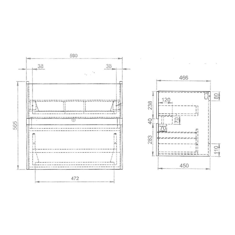Onderkast Best Design Splash Halifax Greeploos 60x56x47 cm 2 Softclose Laden Eiken