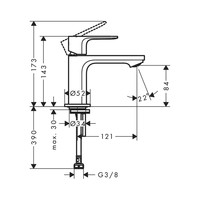 Toiletkraan HansGrohe Rebris S Eengreeps 80 Voor Koud Water Of Vooraf Ingestelde Temperatuur Zonder Afvoer Chroom