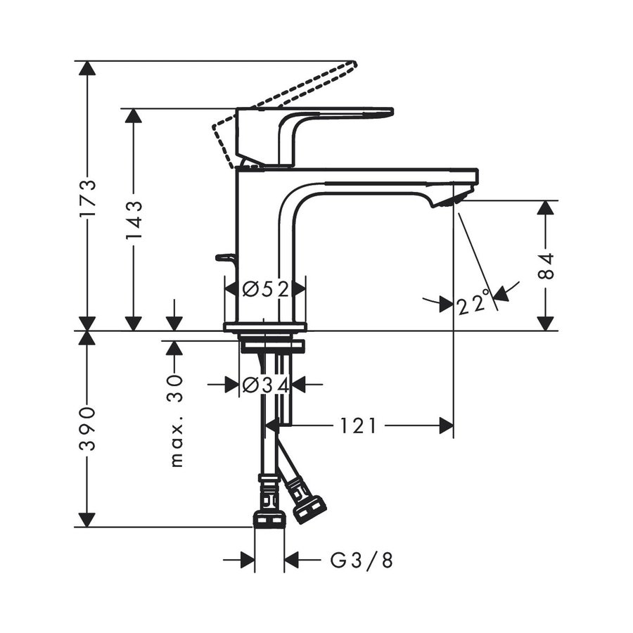 Wastafelmengkraan HansGrohe Rebris S Eengreeps 80 CoolStart EcoSmart+ Met Trekwaste Chroom