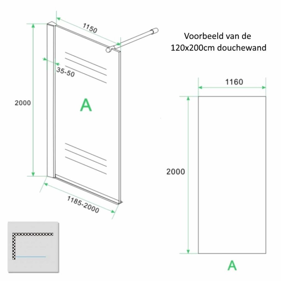 Wiesbaden Eco Douchewand Met Muurprofiel 8MM Nano (Alle Maten) X 200CM