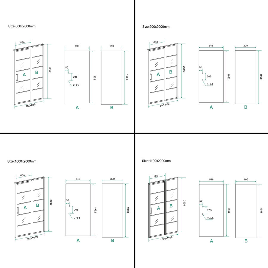 Nisdeur Horizon met Vast Paneel 8 mm NANO Mat Zwart (ALLE MATEN)