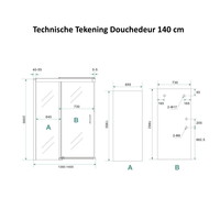 AQS Douchecabine Softclose 2.0 140 cm met Nisdeur en Zijwand 8mm Aluminium NANO Coating (alle varianten)