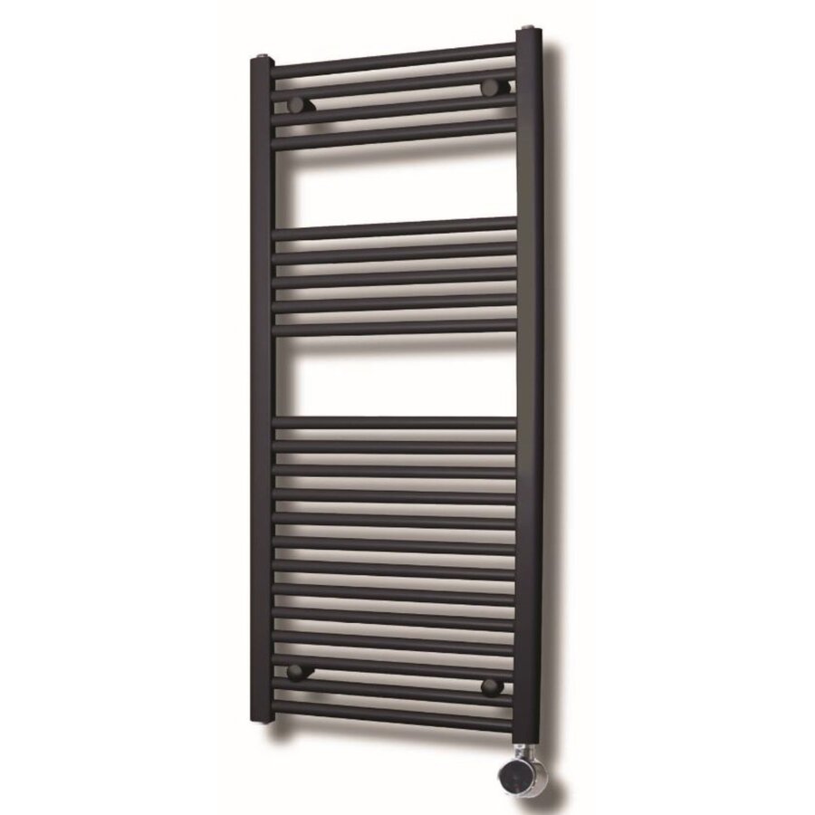 Elektrische Design Radiator Sanicare Plug En Play 111,8 x 60 cm Inox Look Thermostaat Zwart 730 Watt