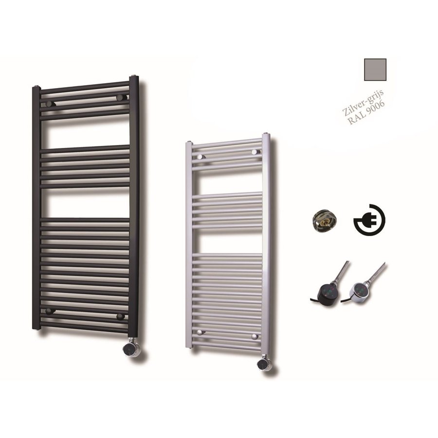 Elektrische Design Radiator Sanicare Plug En Play 111,8 x 60 cm Zilvergrijs Thermostaat Zwart 730 Watt