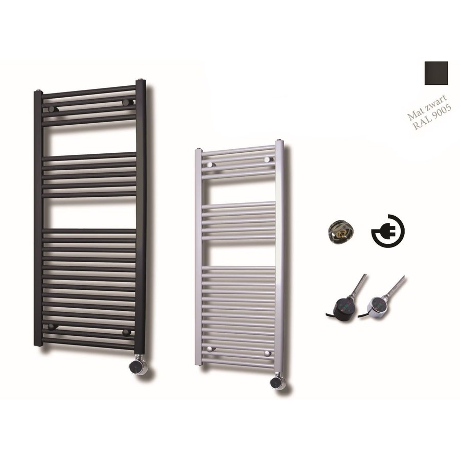 Elektrische Design Radiator Sanicare Plug En Play 111,8 x 60 cm Mat Zwart Thermostaat Chroom 730 Watt