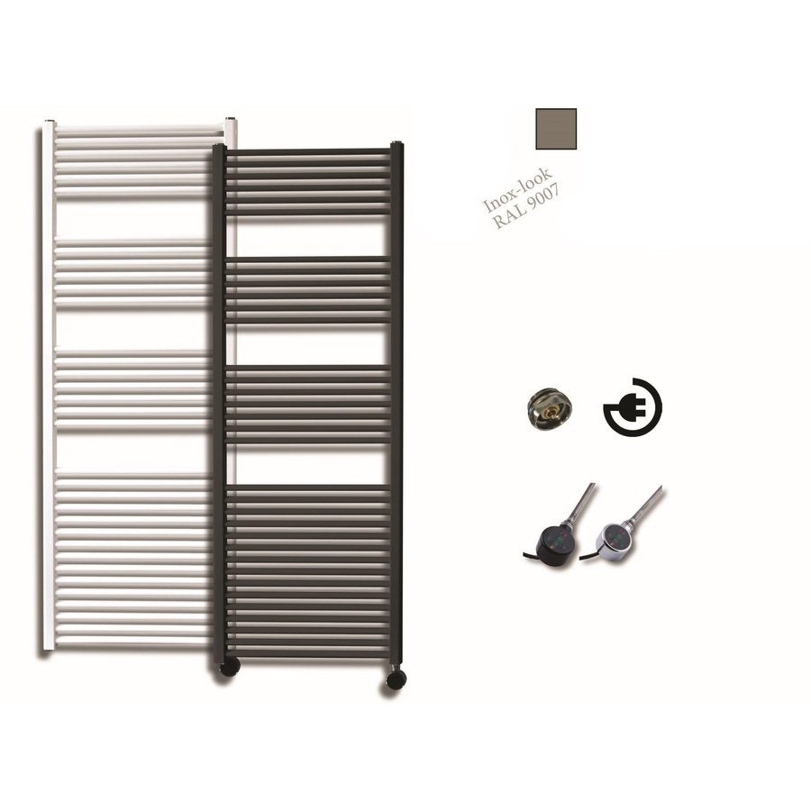 Elektrische Design Radiator Sanicare Plug En Play 172 x 60 cm Inox Look Thermostaat Zwart 1127 Watt