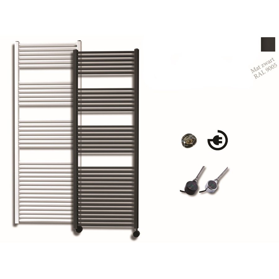 Elektrische Design Radiator Sanicare Plug En Play 172 x 60 cm Mat Zwart Thermostaat Chroom 1127 Watt