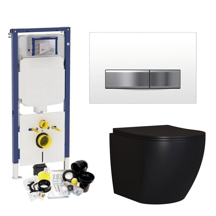 Geberit Sigma 8 (UP720) Toiletset set65 Mudo Rimless Mat Zwart Met Sigma 50 Drukplaat