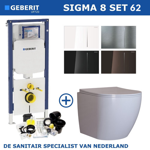 Geberit Sigma 8 (UP720) Toiletset set62 Mudo Rimless Met Sigma 70 Drukplaat 