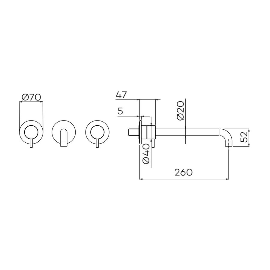 Inbouw Wastafelmengkraan Lagoo Garda met Uitloop 2 Greeps 26 cm Messing (In 6 Verschillende Kleuren)