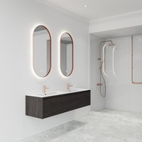 Spiegel Boss & Wessing Thyreos 40x100cm Ovaal Met Rand Koper LED Verlichting & Geïntegreerde Spiegelverwarming