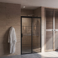 Douchedeur Boss & Wessing Black Edition Frame Softclose Rechts 100x200 cm Helder Glas Zwart