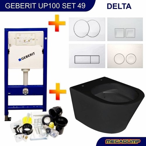 UP100 Toiletset 49 Wiesbaden Vesta Rimless MAT zwart Met bril en Drukplaat 