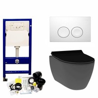 UP100 Toiletset 13 Idevit Alfa Matzwart Rimfree Met Bril En Drukplaat