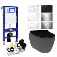 UP320 Toiletset 13 Idevit Alfa Matzwart Rimfree Met Bril En Drukplaat