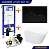 Geberit UP320 Toiletset 36 Aqua Splash Vesta  Rimless Met Matzwarte Drukplaat