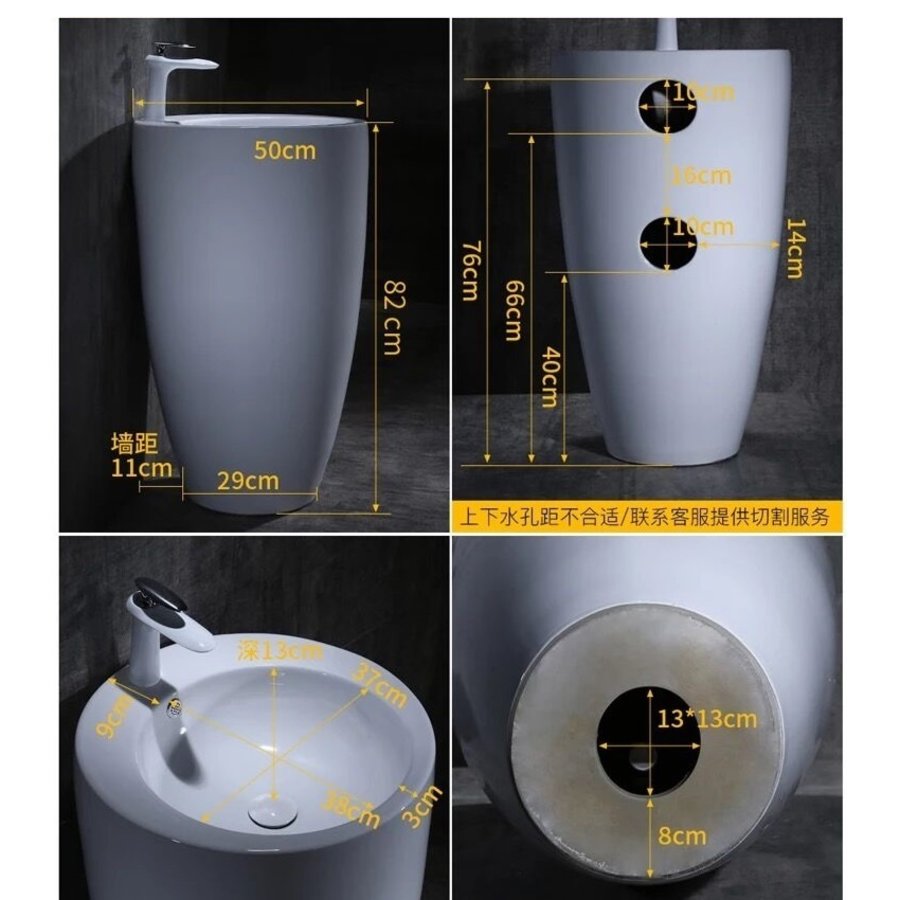 Waskom Noa 50x50x83 cm Porselein Wit