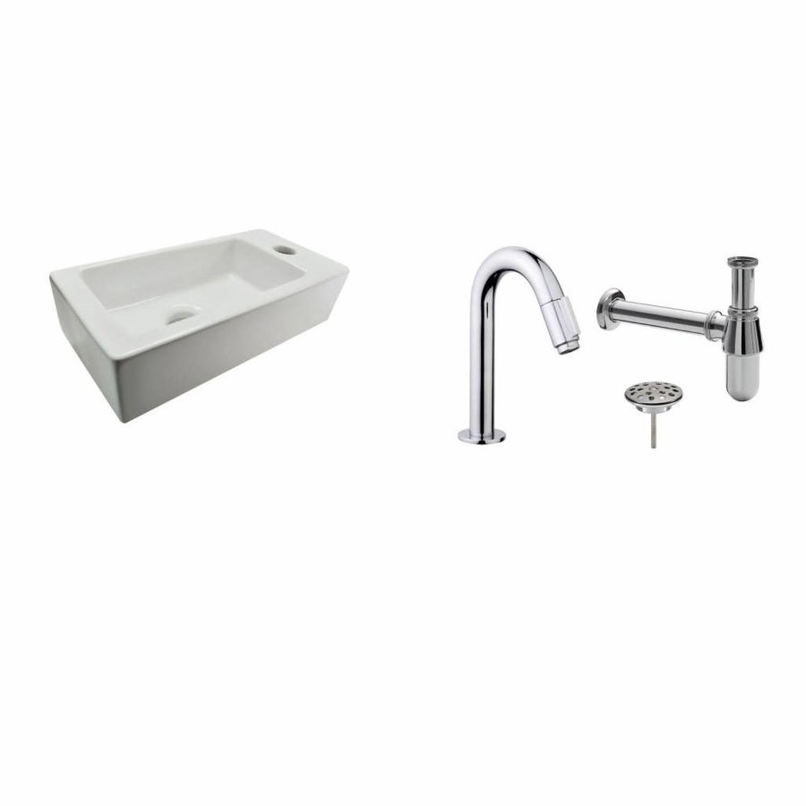 Fonteinset Chepri Mini Rechts 36X18X9 Cm Chroom (Keuze Uit 20 Kranen)