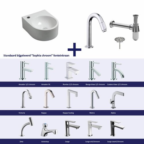 Fonteinset Guan Keramiek 34X27 Cm Chroom (Keuze Uit 20 Kranen) 