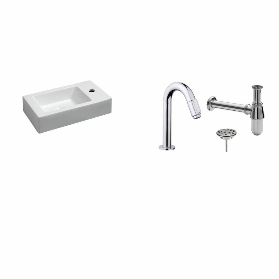 Fonteinset Chepri Keramiek Rechts 46X26X11 Cm Chroom (Keuze Uit 20 Kranen)