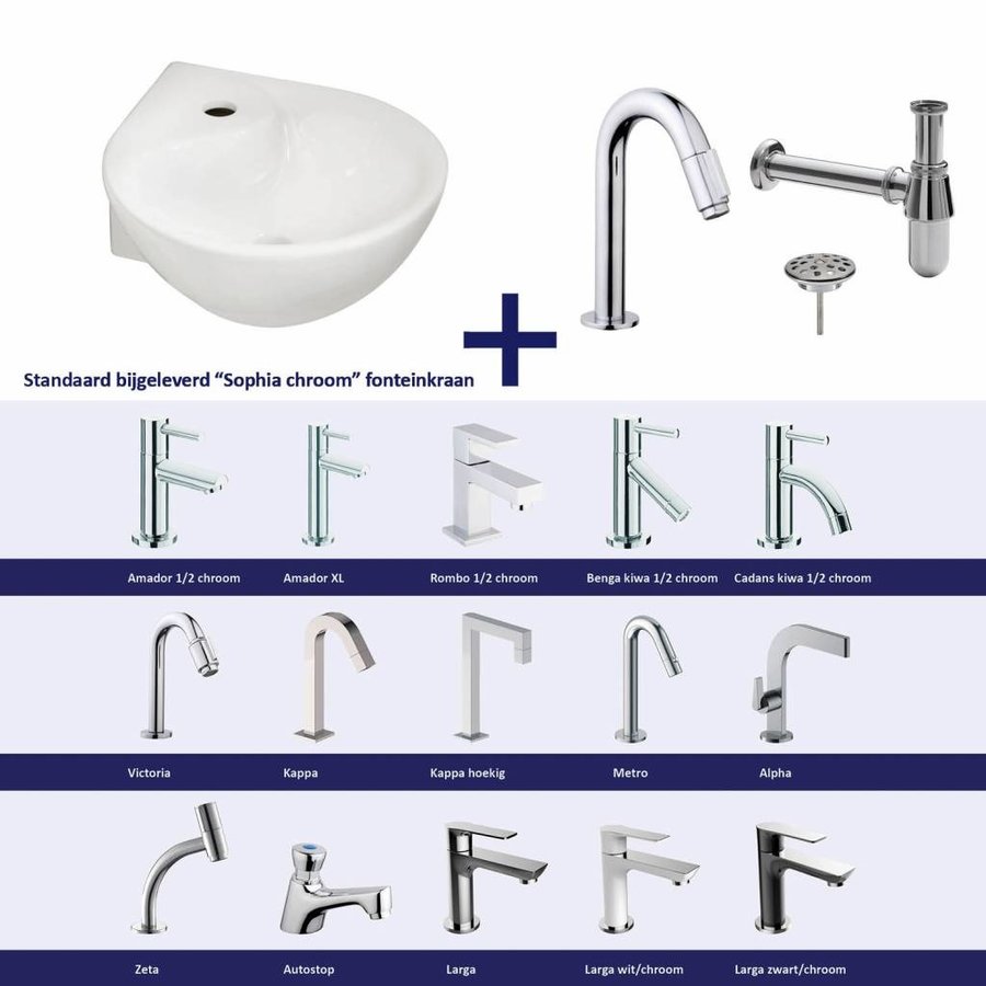 Fonteinset Kratos Keramiek 35X35X14.5 Cm Chroom (Keuze Uit 20 Kranen)