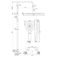 Regendoucheset Opbouw Brauer Copper Carving 30 cm Thermostatisch met Handdouche 3-Standen Geborsteld Koper