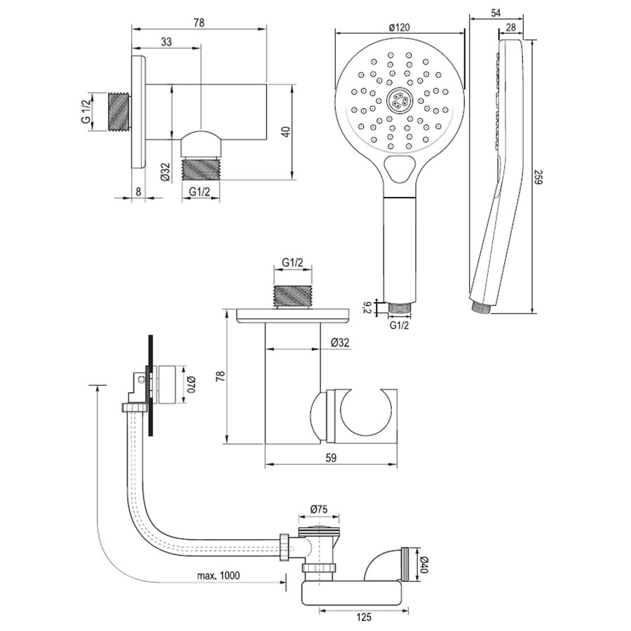 Inbouwthermostaatset Brauer Copper Carving Incl 3 Standen Handdouche En Badafvoer Koper