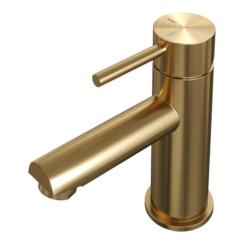 Wastafelmengkraan Brauer Gold Edition Coldstart Opbouw Laag Ronde Hendel Geborsteld Goud PVD 