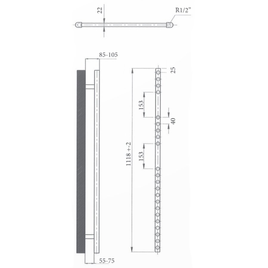 Elektrische Design Radiator Sanicare Plug & Play 111,8x60 cm Zilver Grijs 730 Watt Met Chroom Thermostaat Links