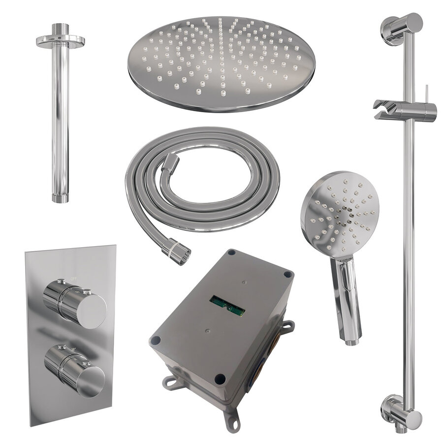 Inbouw Regendouche Set Brauer Chrome Edition Plafond Uitloop Ronde Hoofddouche 30 cm Met Glijstang en Handdouche 3 Standen