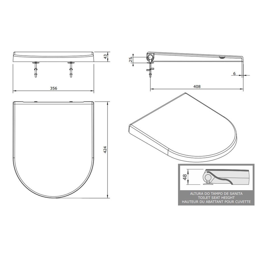 Toiletzitting Sanindusa Urb.y Softclose Clip Off met Bevestigingsmateriaal Wit