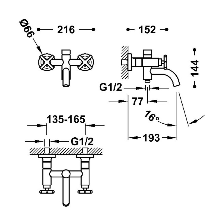 Bad- en Douchemengkraan Tres Mont Blanc 2-Kruisgreep met Staafhanddouche Mat Zwart