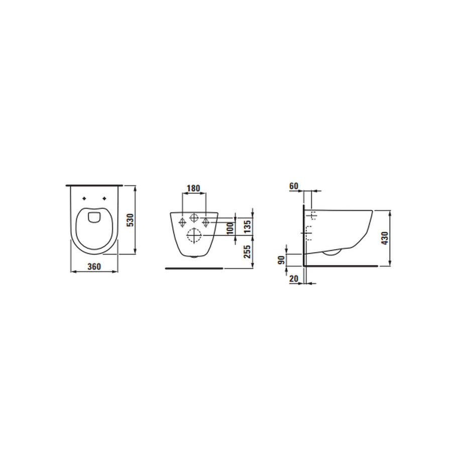 Wandcloset Laufen Pro 34x53x36 cm Rimless excl. Zitting Wit