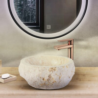 Waskom BWS Stone Rond 30-35x30-35x15 cm Natuurmarmer Creme