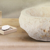 Waskom BWS Stone Rond 30-35x30-35x15 cm Natuurmarmer Creme