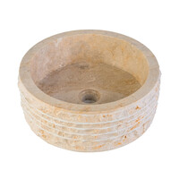 Waskom BWS Stone Rond 40x40x15 cm Gepolijste Binnenzijde Natuursteen Creme