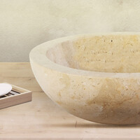 Waskom BWS Stone Rond 35x35x12 cm Gepolijst Natuursteen Creme