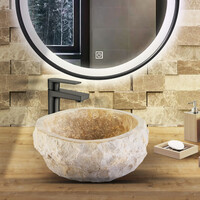 Waskom BWS Stone Rond 35x35x15 cm Met Gepolijste Binnenzijde Natuursteen Creme