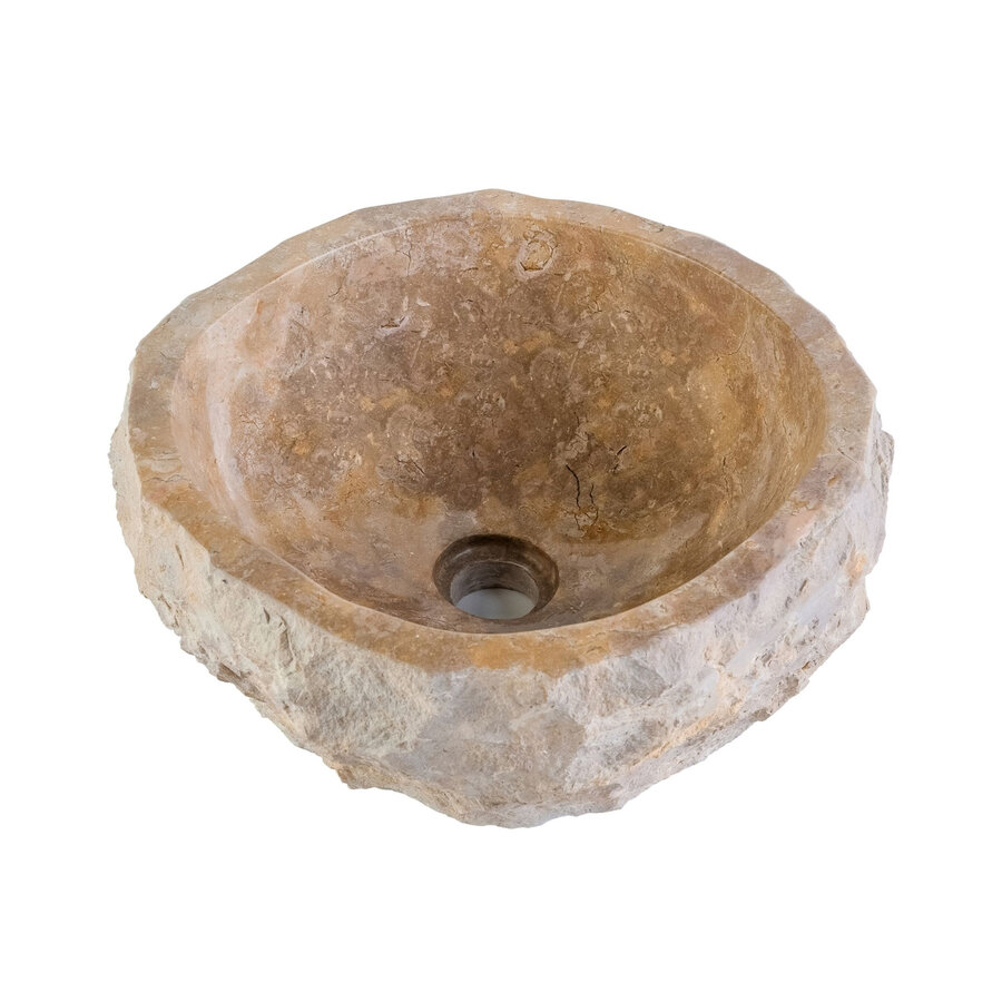 Waskom BWS Stone Rond 35x35x15 cm Met Gepolijste Binnenzijde Natuursteen Creme