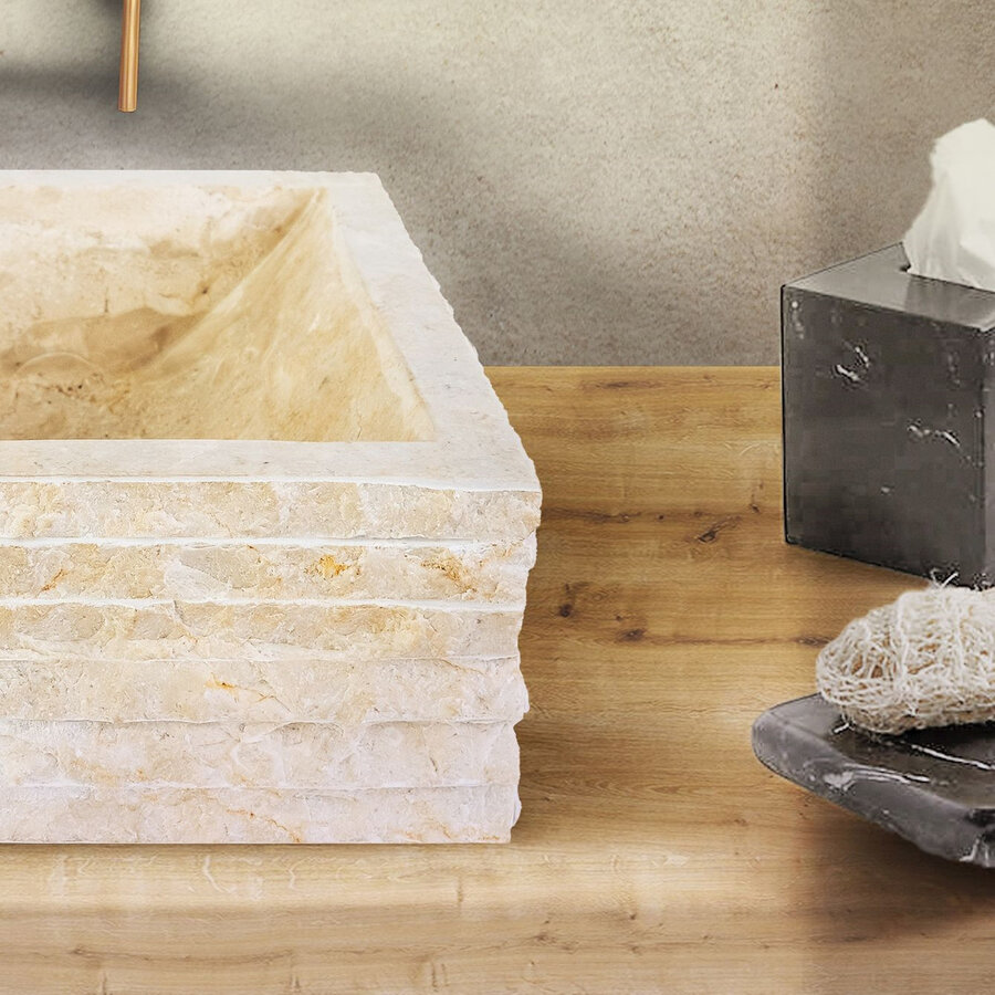 Waskom BWS Stone Vierkant 40x40x15 cm Natuursteen Creme