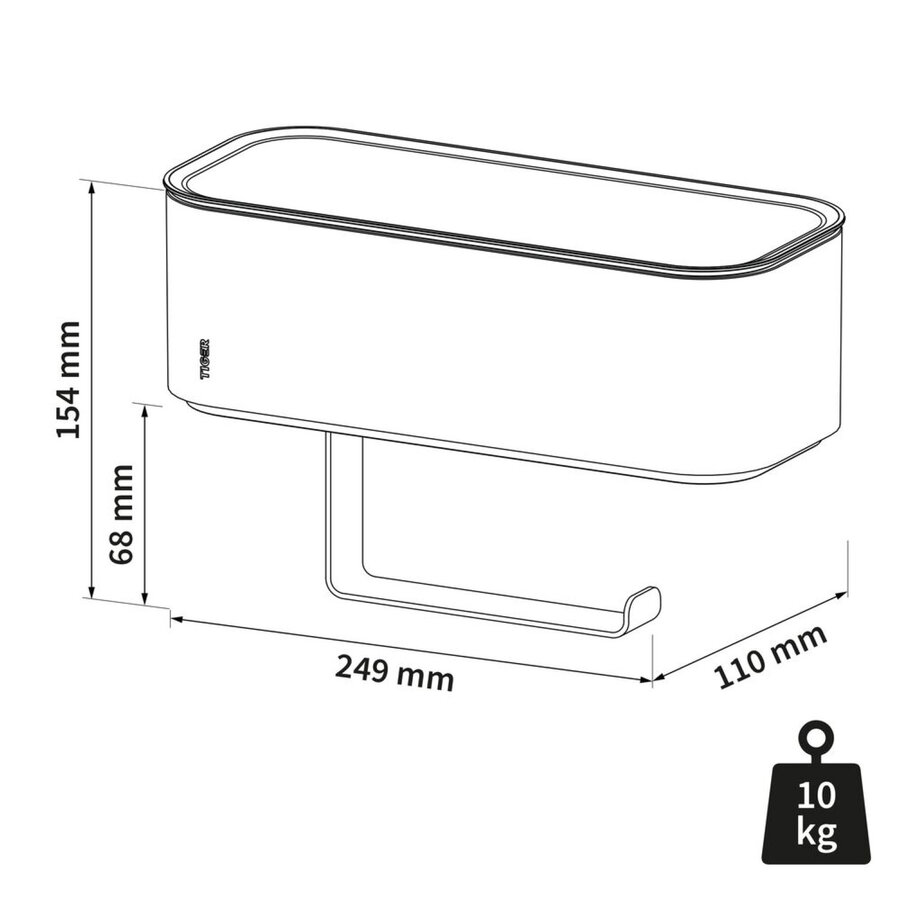 Toiletrolhouder Tiger 2-Store met Opbergbakje 25 cm Zwart