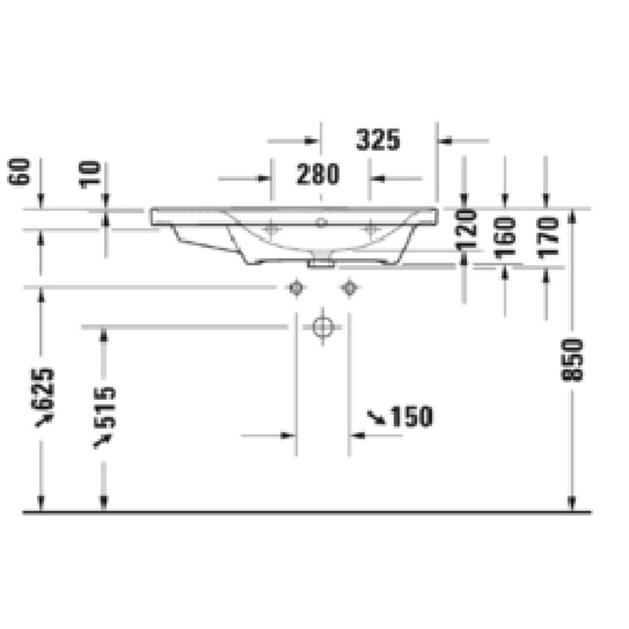 Wastafel Duravit D-Neo WonderGliss Rand Overloop Kraanvlak 1 Kraangat 80 cm Hoogglans Wit Rechts