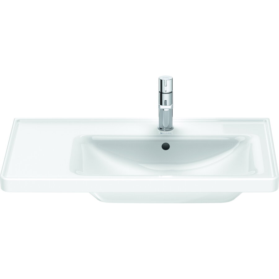 Wastafel Duravit D-Neo WonderGliss Rand Overloop Kraanvlak 1 Kraangat 80 cm Hoogglans Wit Rechts