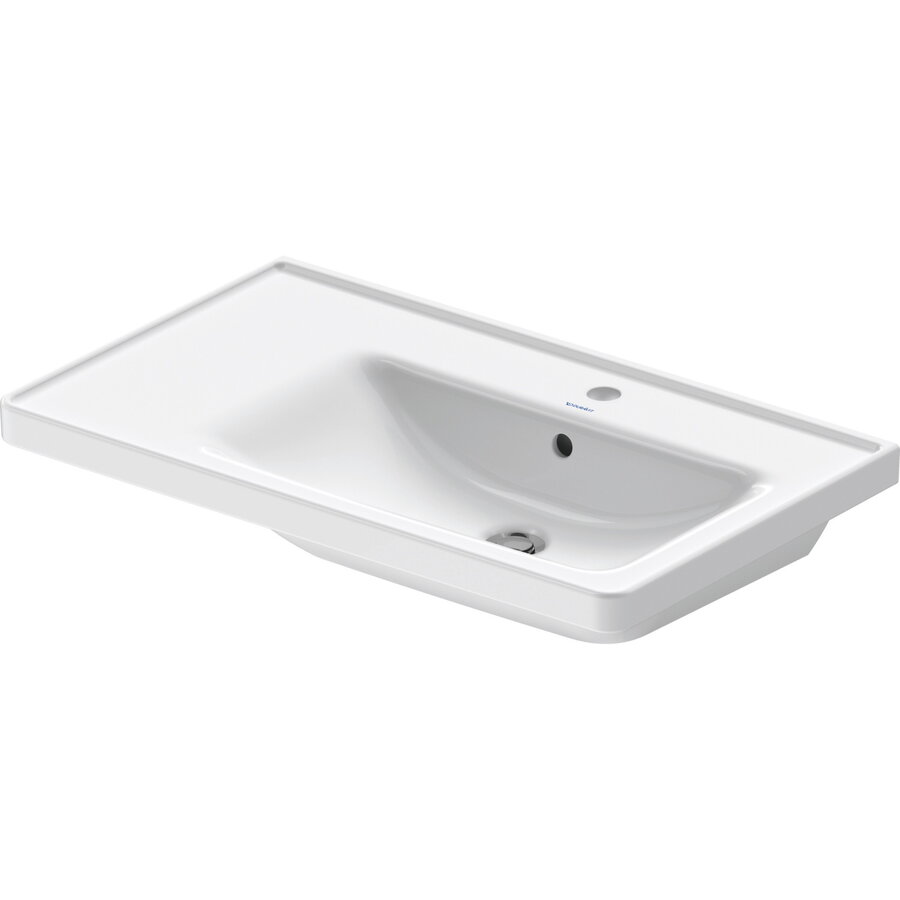 Wastafel Duravit D-Neo WonderGliss Rand Overloop Kraanvlak 1 Kraangat 80 cm Hoogglans Wit Rechts