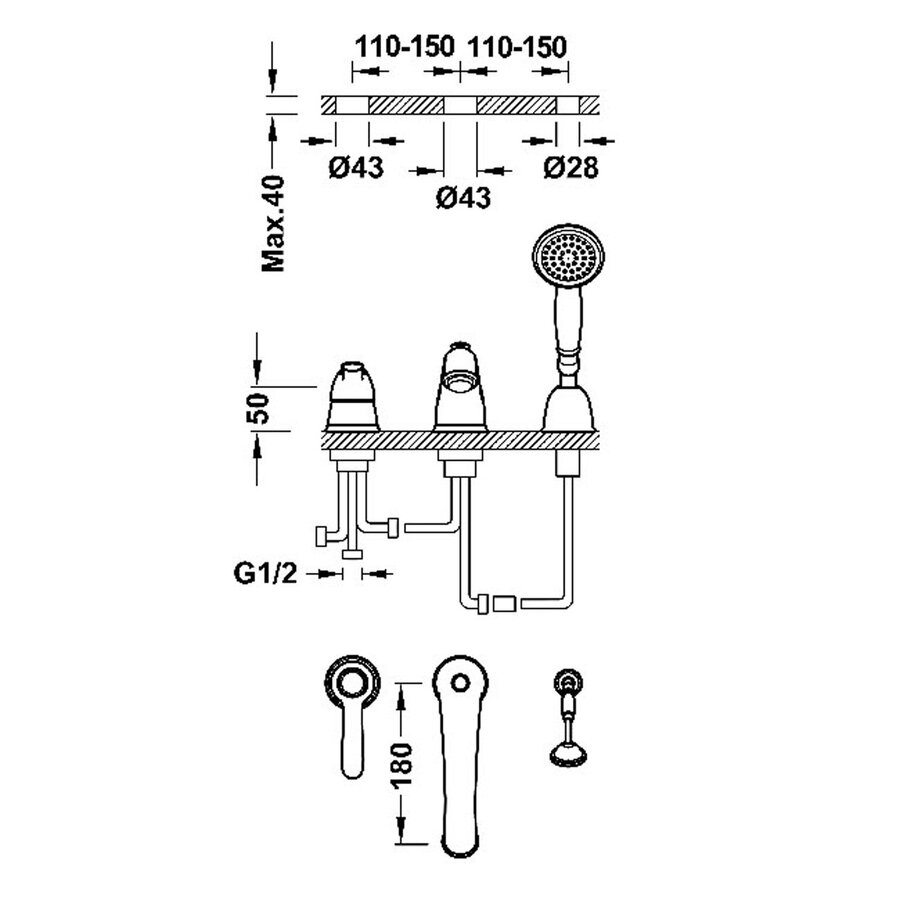 Badrandkraan Tres Clasic Mengkraan Incl. Handdouche Chroom