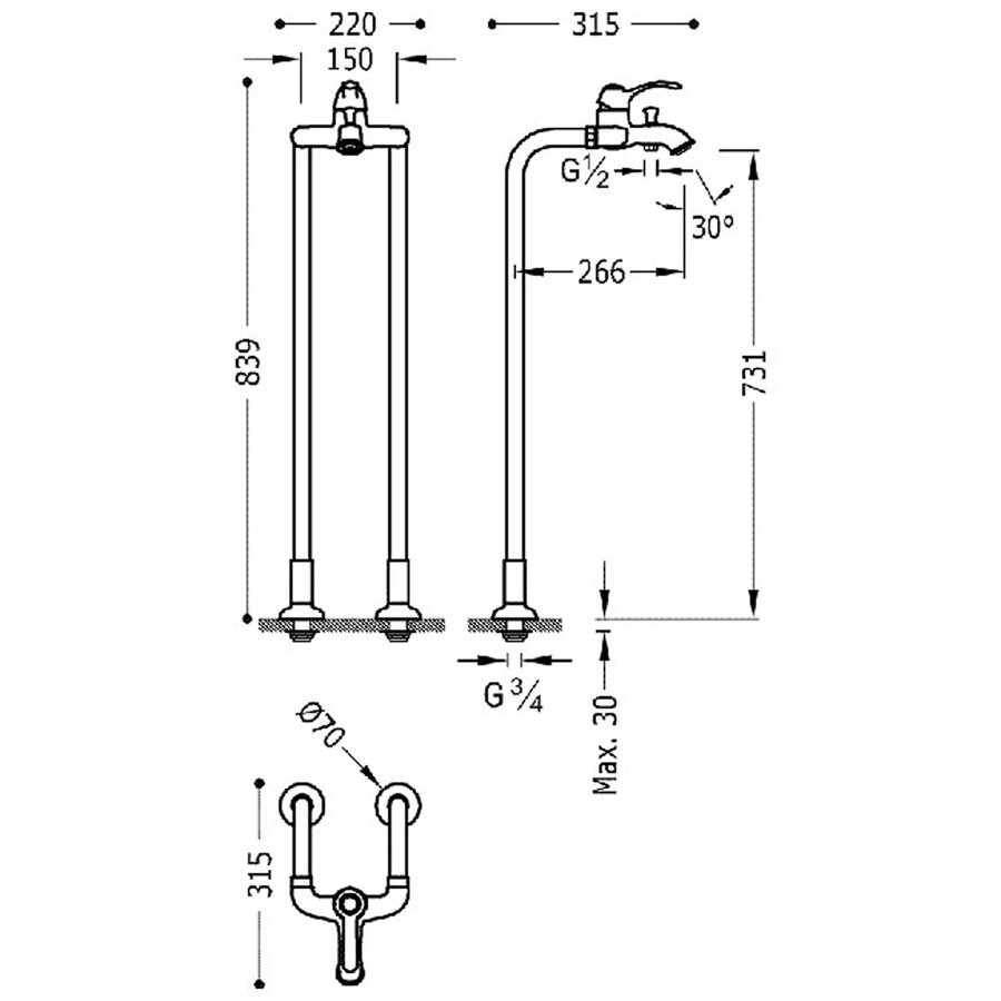 Badmengkraan Tres Clasic Vrijstaand 1 Hendel Incl Handdouche Verouderd Messing Mat