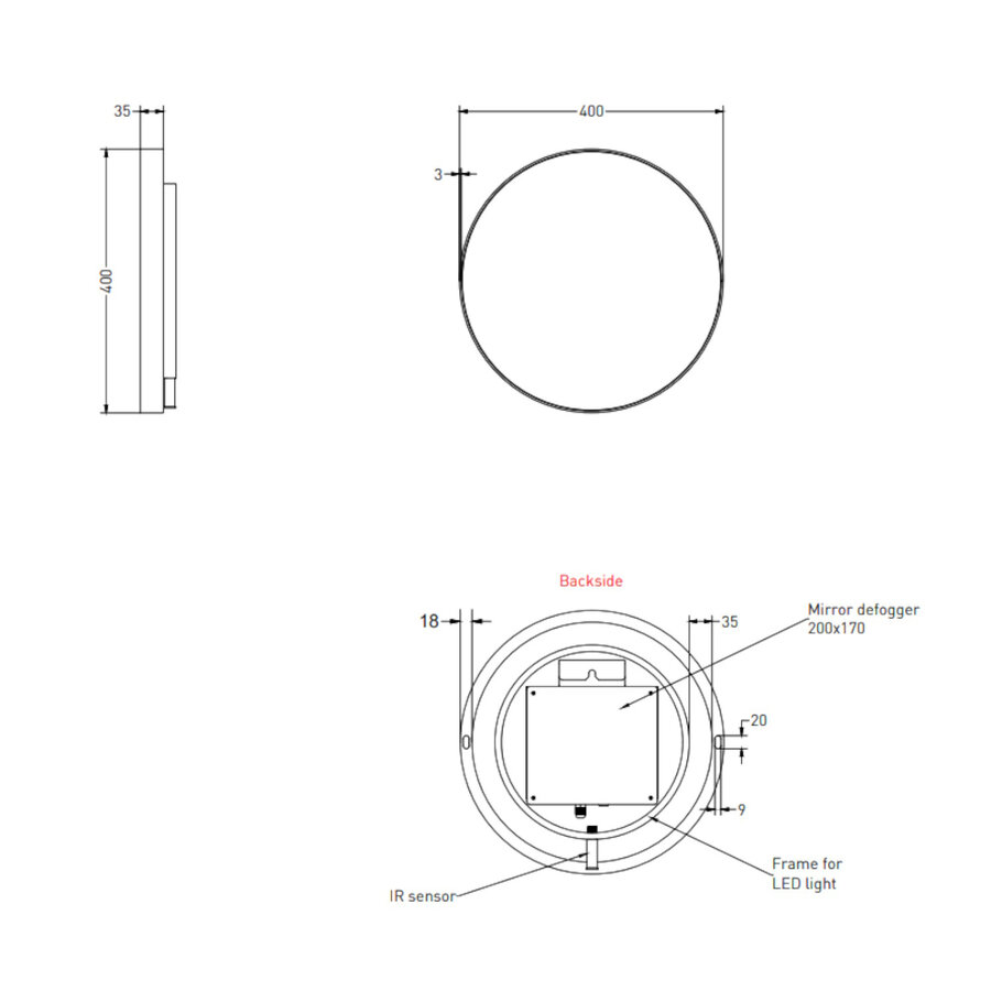 Spiegel Ink SP17 Rond Colour Changing LED Rondom 40 x 4 x 40 cm Dimbaar In Aluminium Kader Geborsteld RVS