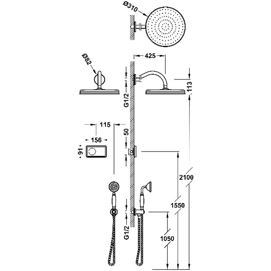 Regendoucheset Tres Clasic Inbouw Elektronische Thermostaat Incl. Handddouche Chroom